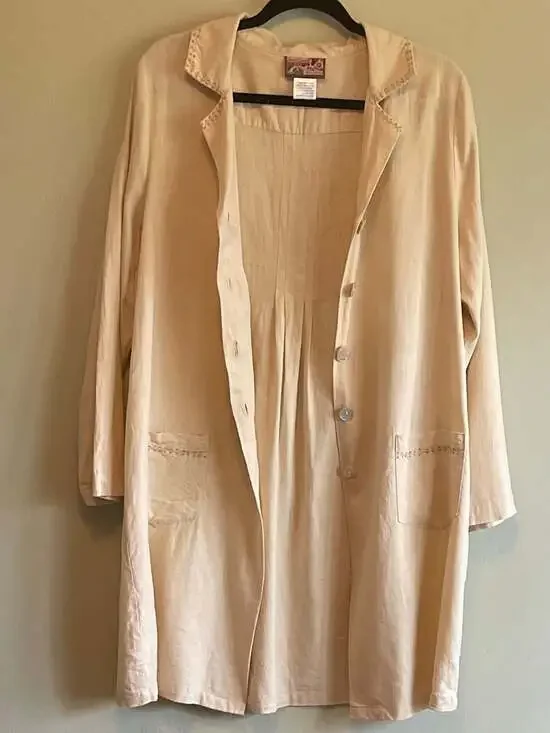 April Cornell Vintage Cream Linen Blend Embroidered Button Up Dress, Jacket Sz. - Picture 4 of 7